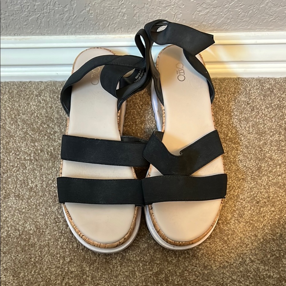 Cato Black Sandals with Multiple Straps and Flat Sole